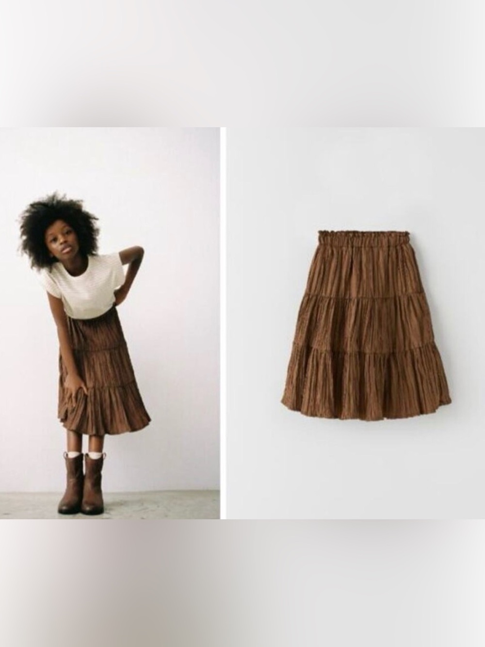 Zara girls Brown Tiered long Skirt fully lined  Lightweight size 11/12 EUC Boho